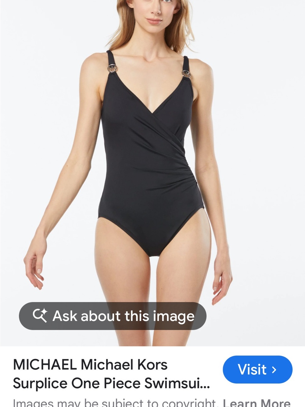 MICHAEL Michael Kors Black Surplice One-Piece with Ring-Accent Straps